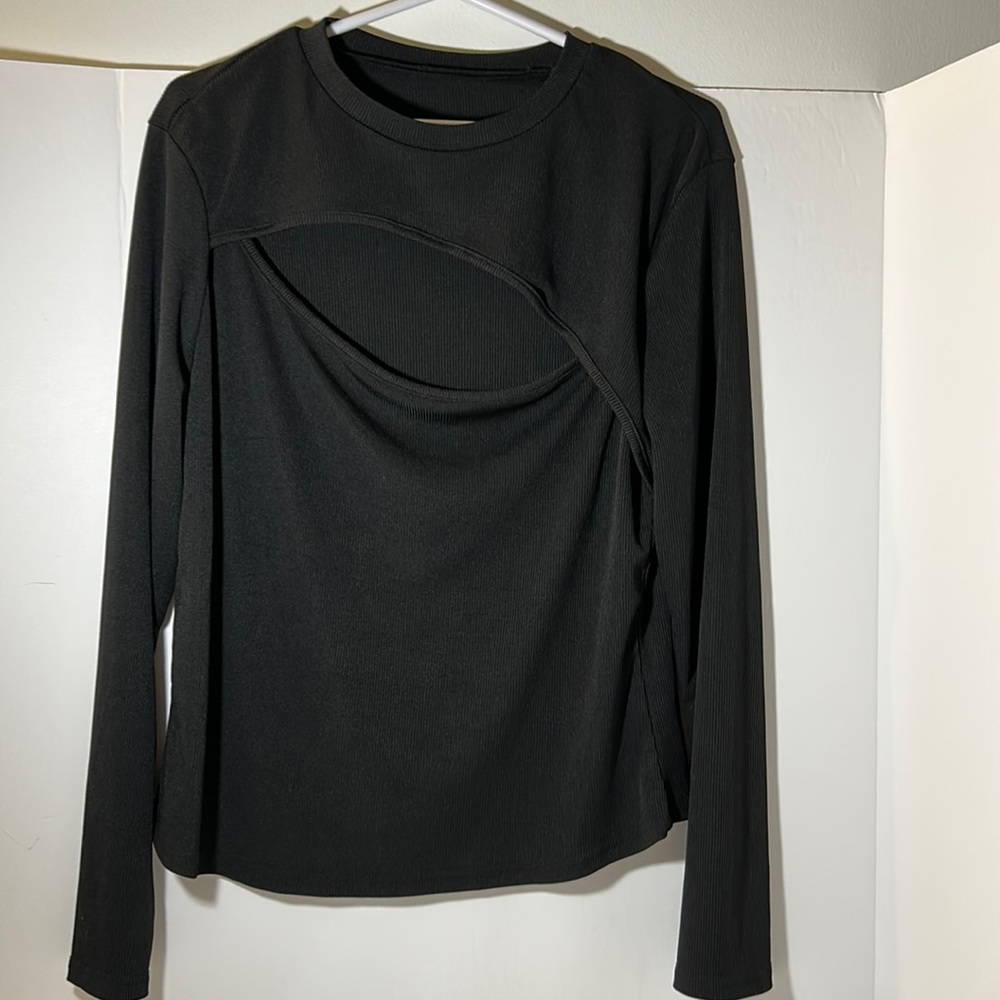 Shein curve top size 1x long sleeves black cut out edgy glam evening wear